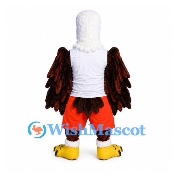 Bald Eagle Mascot Costume with White Shirt and Orange Shorts