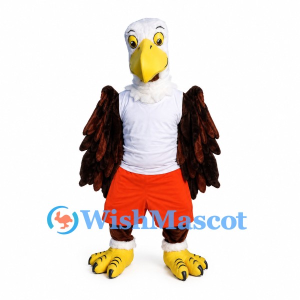 Bald Eagle Mascot Costume with White Shirt and Orange Shorts