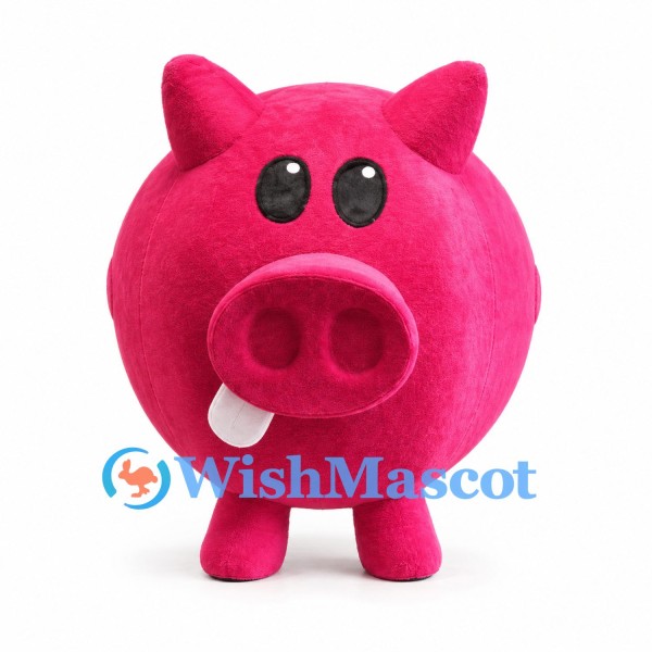 Pig Mascot Costume in Pink with Round Body and Curly Tail