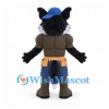 Builder Wolf Mascot Costume with Blue Cap and Tool Belt