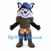 Builder Wolf Mascot Costume with Blue Cap and Tool Belt