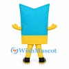 Cat Food Bag Mascot Costume in Blue and Yellow with Cat Photo Front