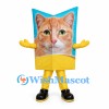 Cat Food Bag Mascot Costume in Blue and Yellow with Cat Photo Front