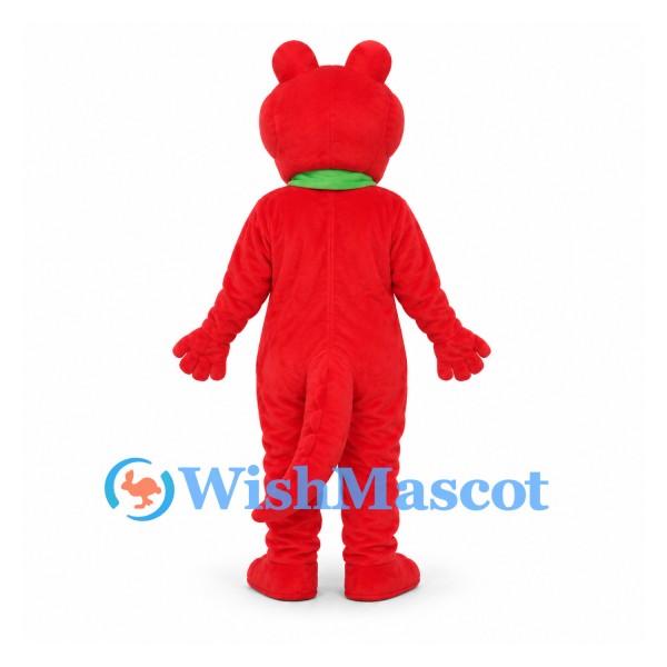 Dragon Mascot Costume in Red with Yellow Belly and Green Scarf