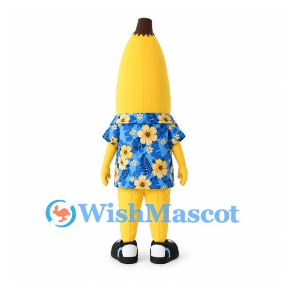 Banana Mascot Costume with Blue Floral Shirt and Black Shoes