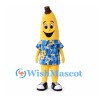 Banana Mascot Costume with Blue Floral Shirt and Black Shoes