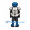Knight Mascot Costume with Silver Armor and Blue Helmet