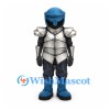 Knight Mascot Costume with Silver Armor and Blue Helmet