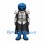 Knight Mascot Costume with Silver Armor Blue Helmet and Black Cape