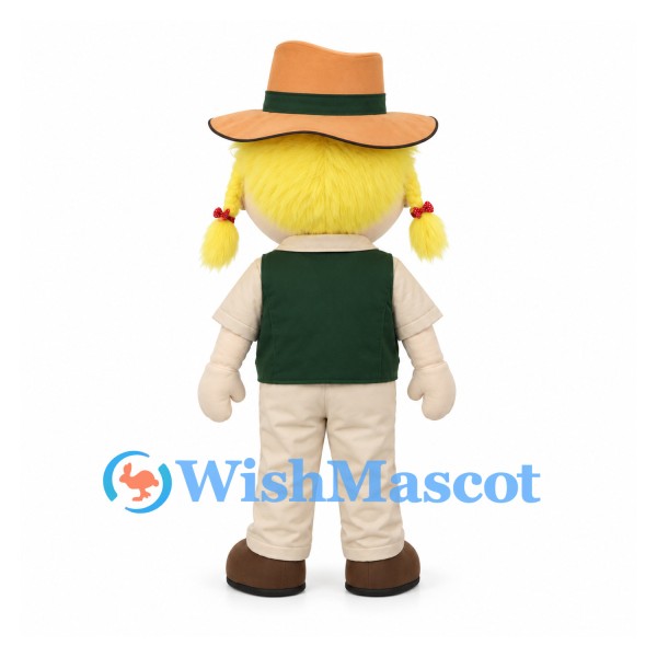 Explorer Girl Mascot Costume with Tan Hat and Green Vest