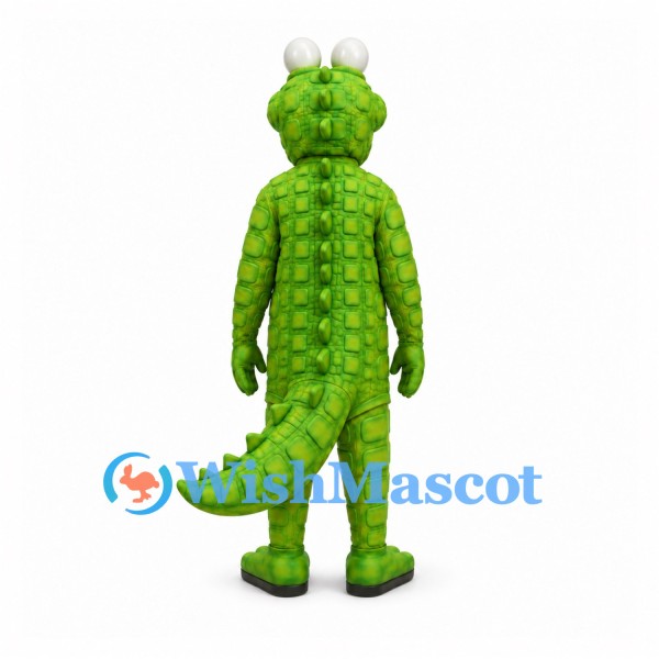 Dragon Mascot Costume in Green with Scaly Pattern and Long Tail