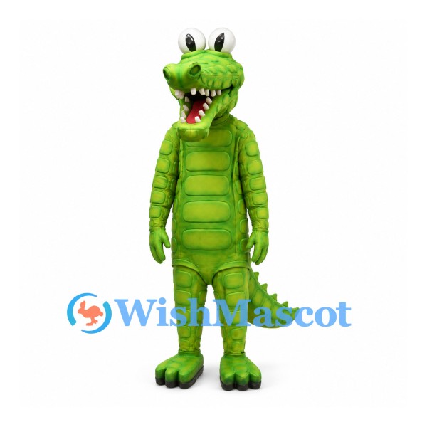 Dragon Mascot Costume in Green with Scaly Pattern and Long Tail