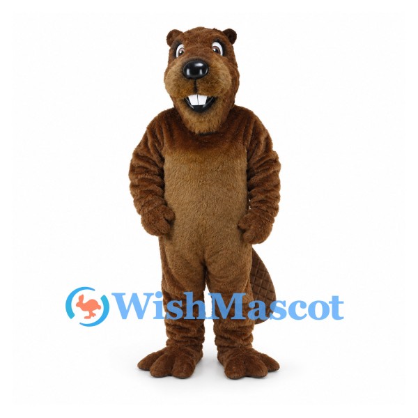 Beaver Mascot Costume in Brown with Buck Teeth and Flat Tail