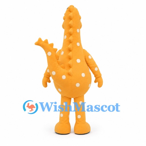 Dinosaur Mascot Costume in Orange with White Spots and Back Spikes