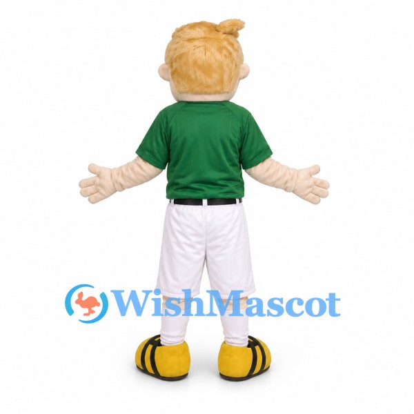 Superhero Boy Mascot Costume with Green Shirt and Black Eye Mask