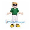 Superhero Boy Mascot Costume with Green Shirt and Black Eye Mask
