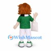 Superhero Girl Mascot Costume with Green Shirt and Striped Scarf