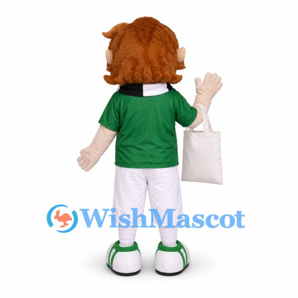 Superhero Girl Mascot Costume with Green Shirt and Striped Scarf