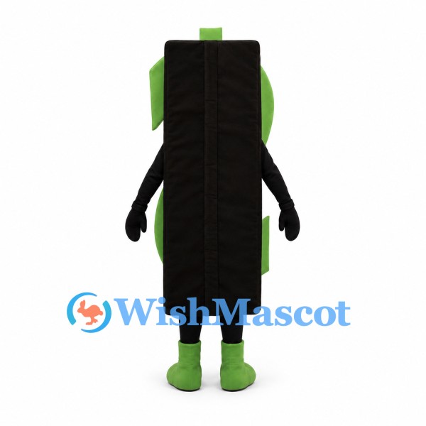 Dollar Sign Mascot Costume in Green with Black Body