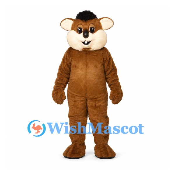 Mouse Mascot Costume in Brown with Cream Cheeks and Black Hair Tuft