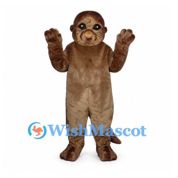Otter Mascot Costume in Brown with Rounded Muzzle and Long Tail