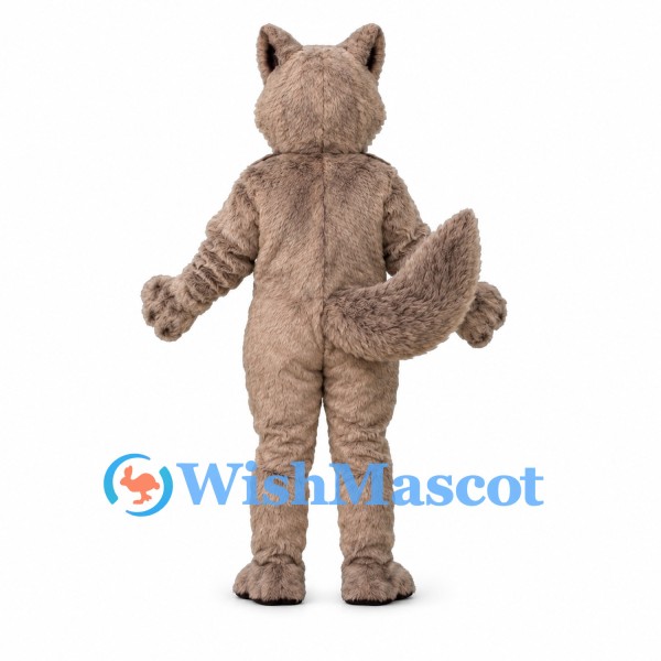 Wolf Mascot Costume in Gray with Brown Belly and Fluffy Tail