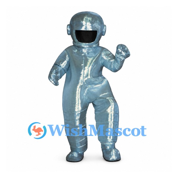 Astronaut Mascot Costume in Metallic Silver with Dark Visor