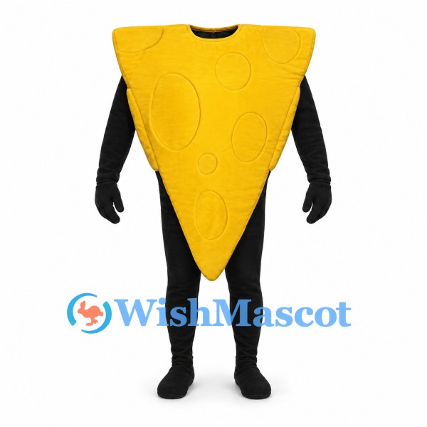 Cheese Wedge Mascot Costume in Yellow with Black Sleeves