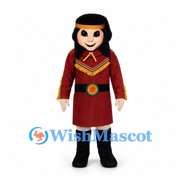 Girl Mascot Costume with Red Dress and Gold Headband