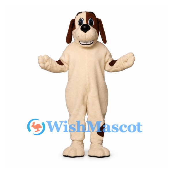 Dog Mascot Costume in Cream with Brown Ears and Tail