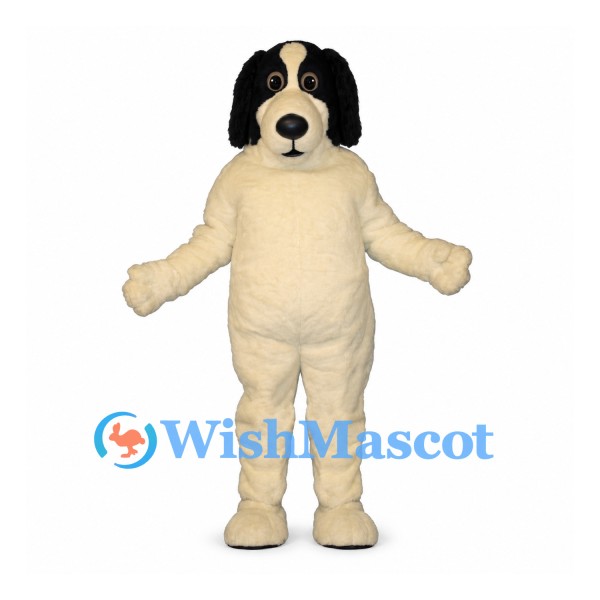 Dog Mascot Costume in Cream with Black Head and Long Ears