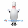Bowling Pin Mascot Costume in White with Red Neck Stripes