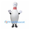 Bowling Pin Mascot Costume in White with Red Neck Stripes