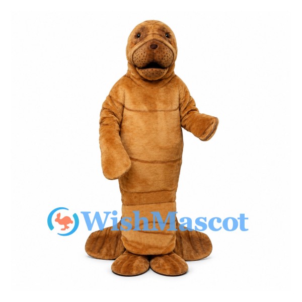 Walrus Mascot Costume in Brown with Large Flippers