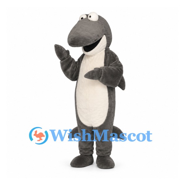 Shark Mascot Costume in Gray with White Belly and Long Tail