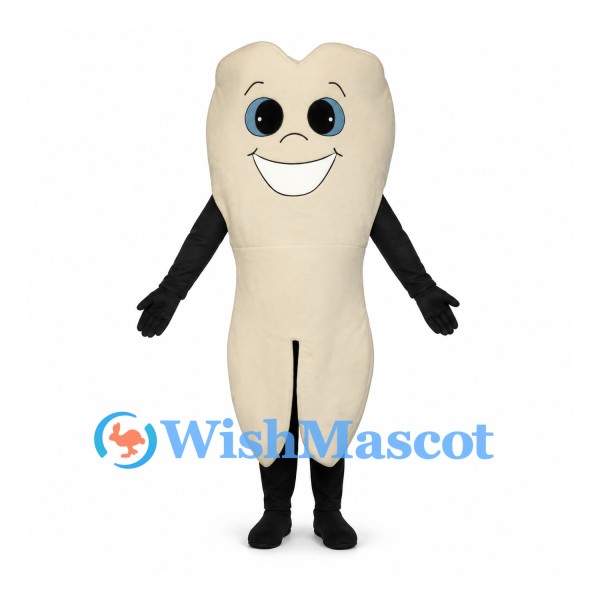 Tooth Mascot Costume in Cream with Large Blue Eyes