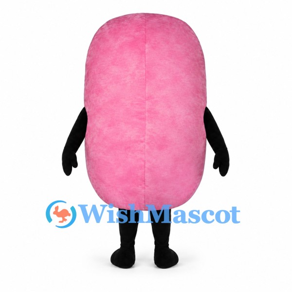 Pink Character Mascot Costume with Rounded Rectangular Body and Long Eyelashes