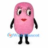 Pink Character Mascot Costume with Rounded Rectangular Body and Long Eyelashes