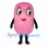 Pink Character Mascot Costume with Rounded Rectangular Body and Long Eyelashes