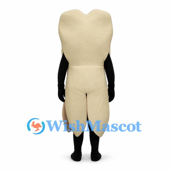 Tooth Mascot Costume in Cream with Red Nose and Smiling Face