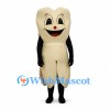 Tooth Mascot Costume in Cream with Red Nose and Smiling Face
