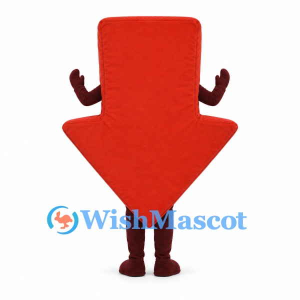 Arrow Mascot Costume in Red with Downward Point and Smiling Face