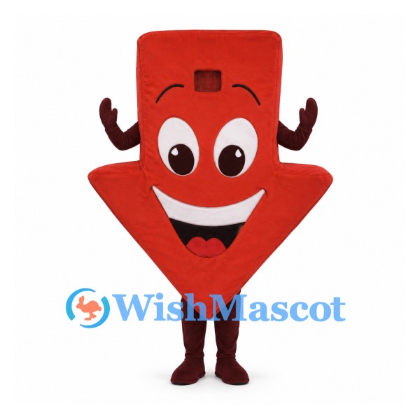 Arrow Mascot Costume in Red with Downward Point and Smiling Face