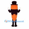 Carrot Mascot Costume with Black Top Hat and Bow Tie