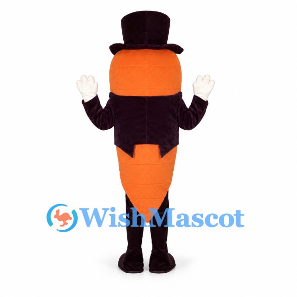 Carrot Mascot Costume with Black Top Hat and Bow Tie