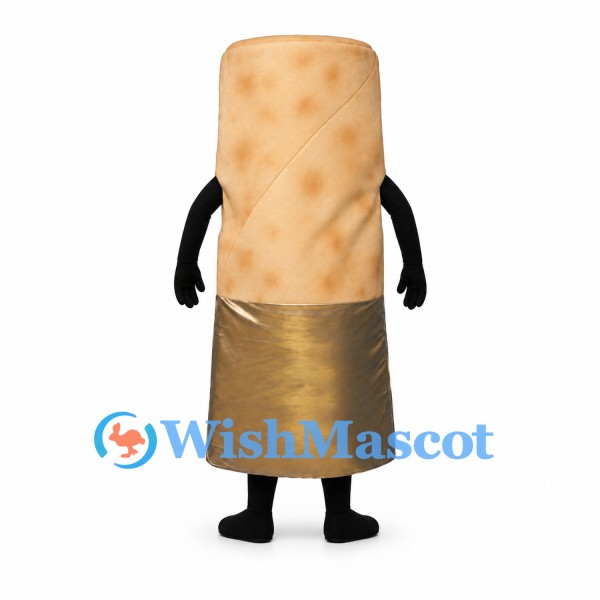 Burrito Mascot Costume with Tan Wrap and Gold Foil Detail