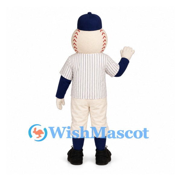 Baseball Mascot Costume with White Pinstripe Uniform and Navy Cap