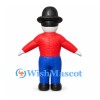 Man Mascot Costume with Black Bowler Hat and Red Shirt
