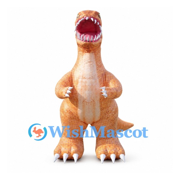 Dinosaur Mascot Costume in Tan with Open Mouth and Large Claws