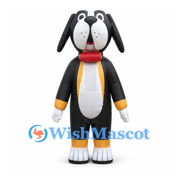 Dog Mascot Costume in Black and White with Red Collar